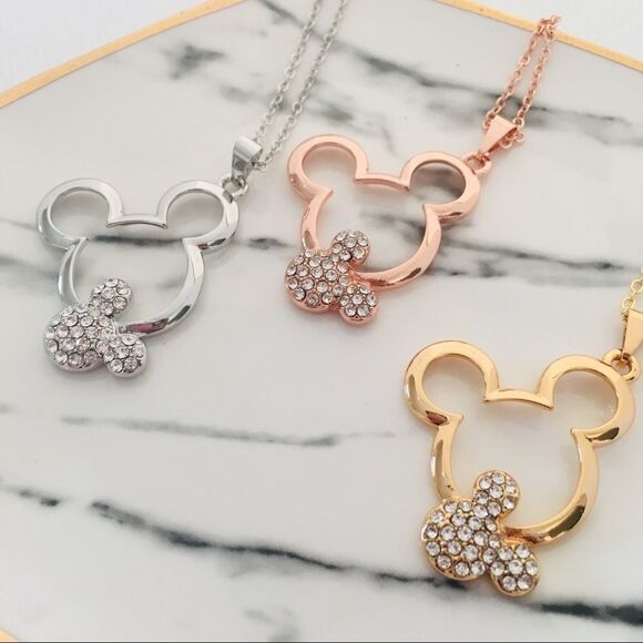 Disney Crystal Double Mickey Mouse Head Necklace NWT - Picture 4 of 8